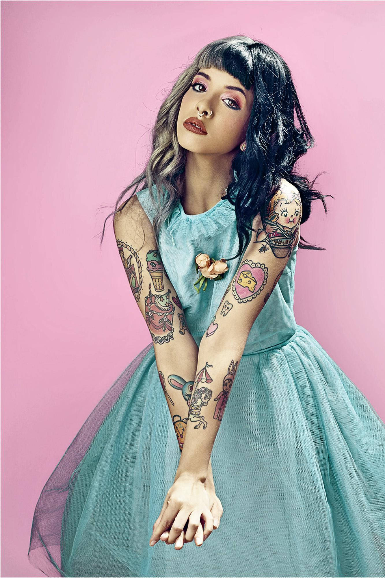 Melanie Martinez, arm tattoos, dark wavy hair, Full HD Phone Wallpaper