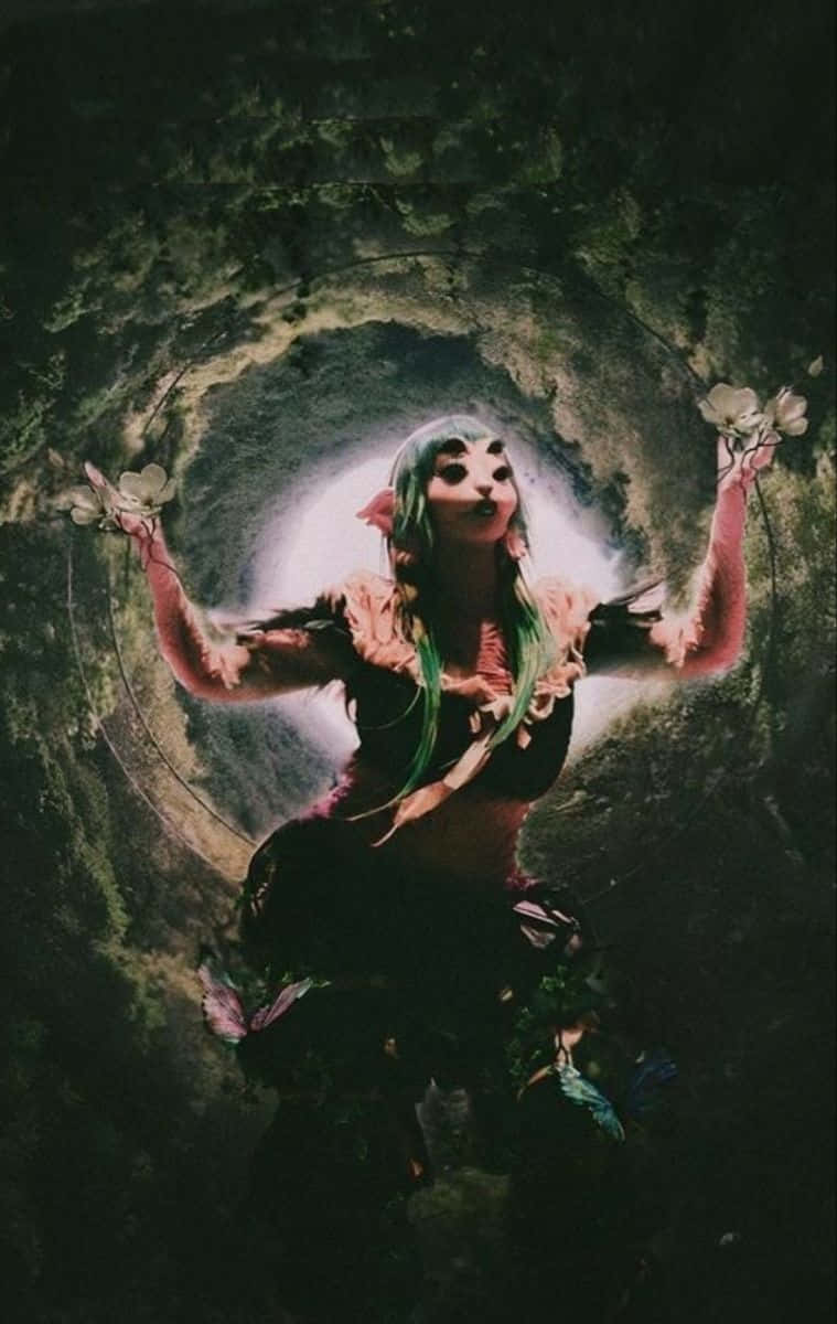 enchanted forest portal, green hair, floral attire, SD Phone Wallpaper