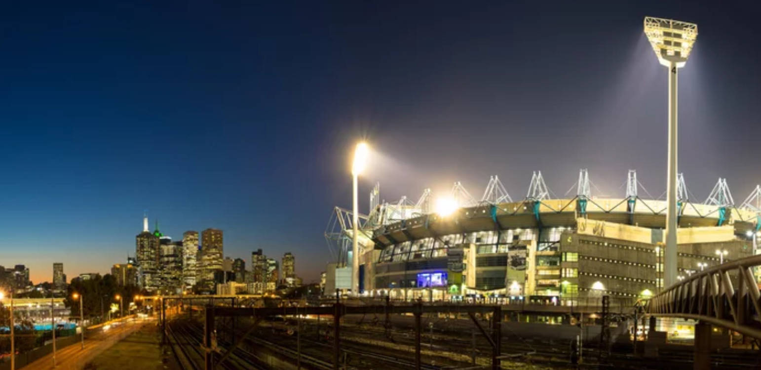 Melbourne Cricket Ground, dusk, city skyline, HD Desktop Wallpaper