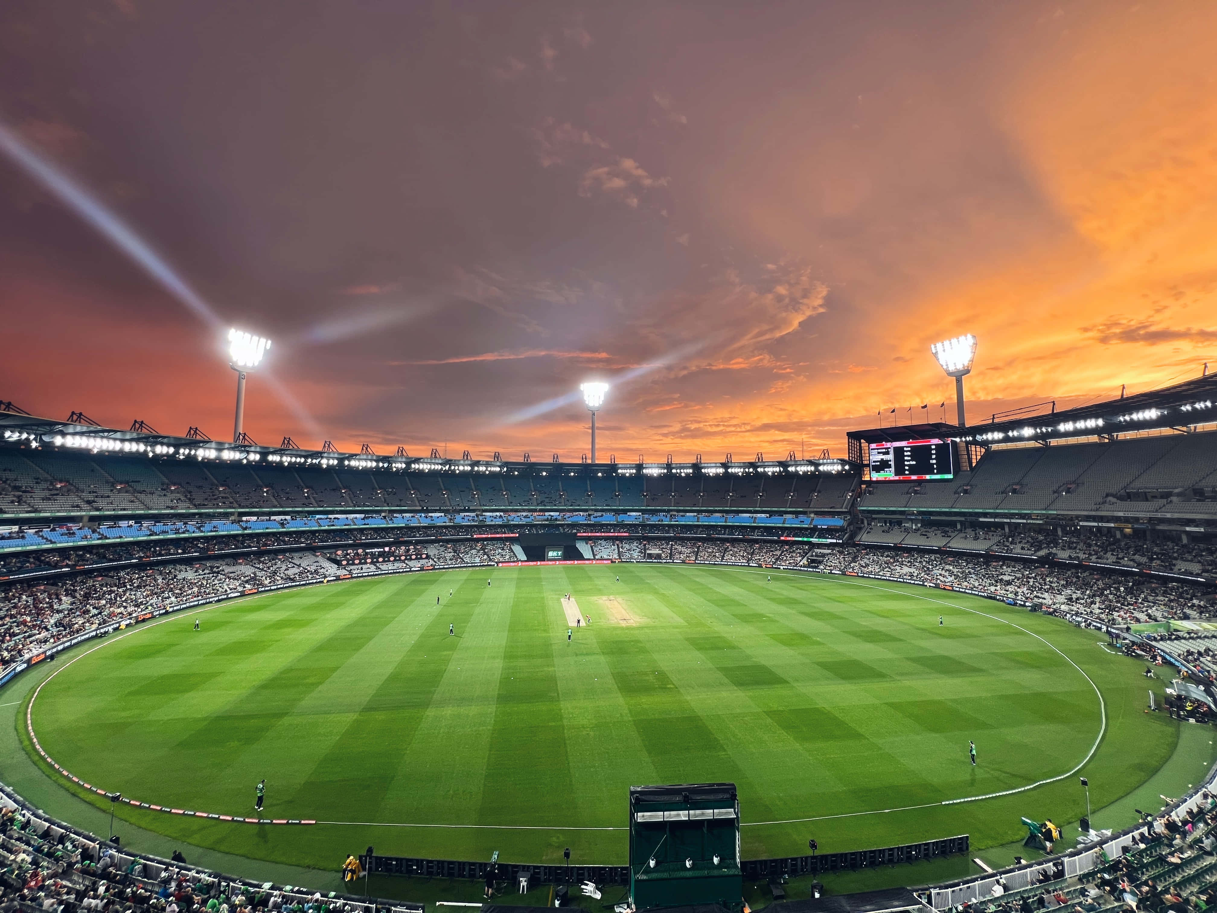 Melbourne Cricket Ground, sunset, cricket stadium, 4K Desktop Wallpaper