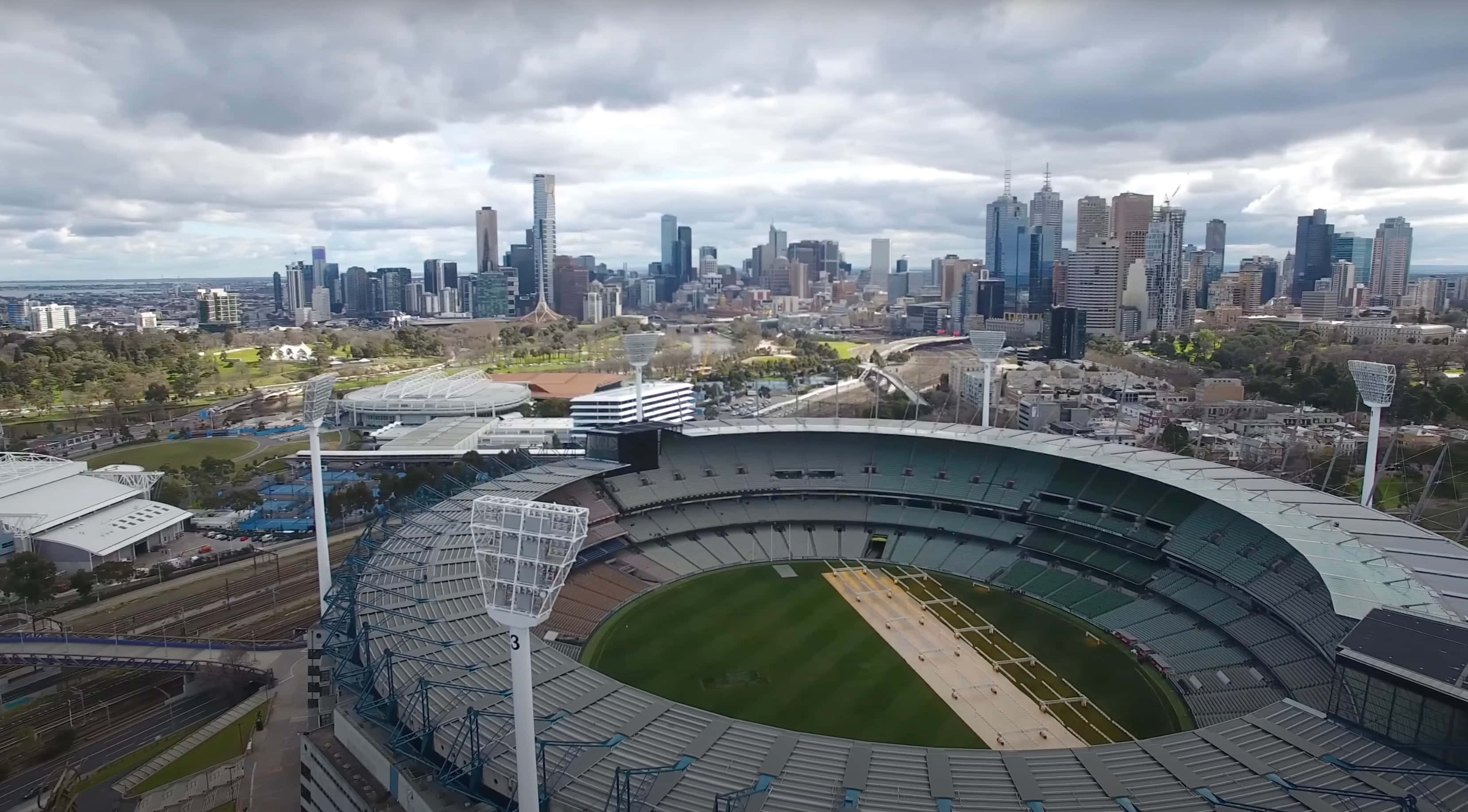 Melbourne Cricket Ground, aerial view, green field, 2K Desktop Wallpaper