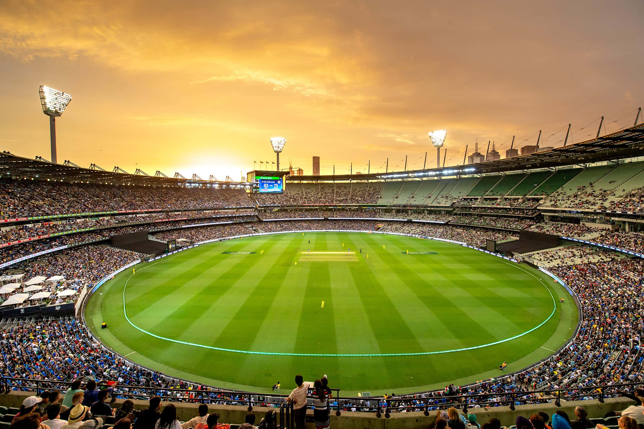 Melbourne Cricket Ground, sunset, cricket stadium, Full HD Desktop Wallpaper