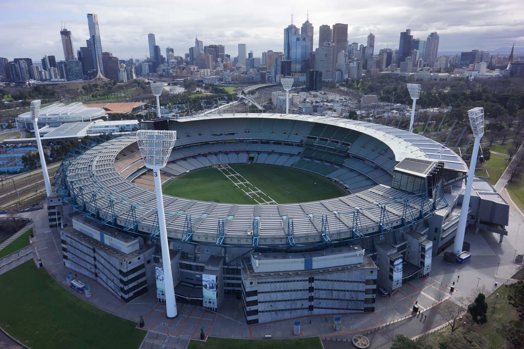 Melbourne Cricket Ground, aerial view, green field, HD Desktop Wallpaper