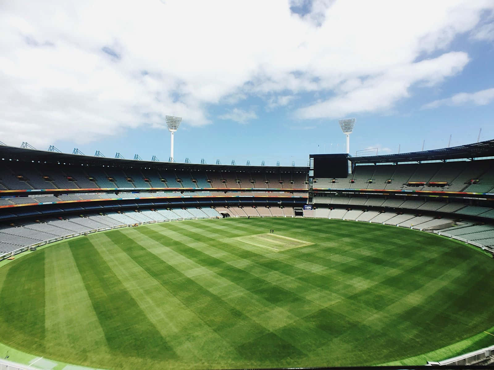 Melbourne Cricket Ground, empty stadium, vibrant green mowed grass, HD Desktop Wallpaper