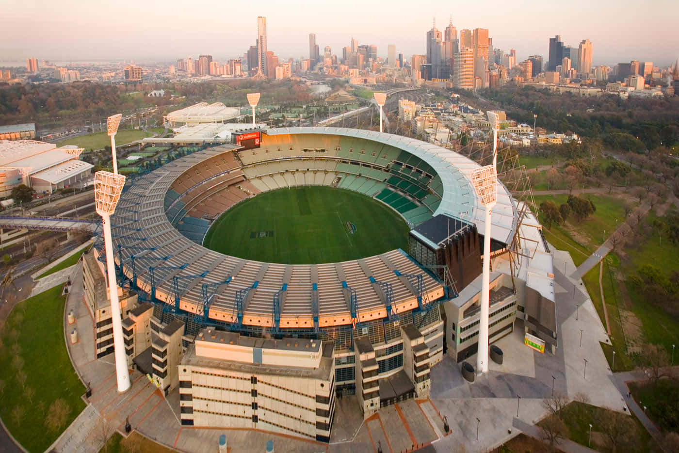 Melbourne Cricket Ground, aerial view, circular stadium, HD Desktop Wallpaper