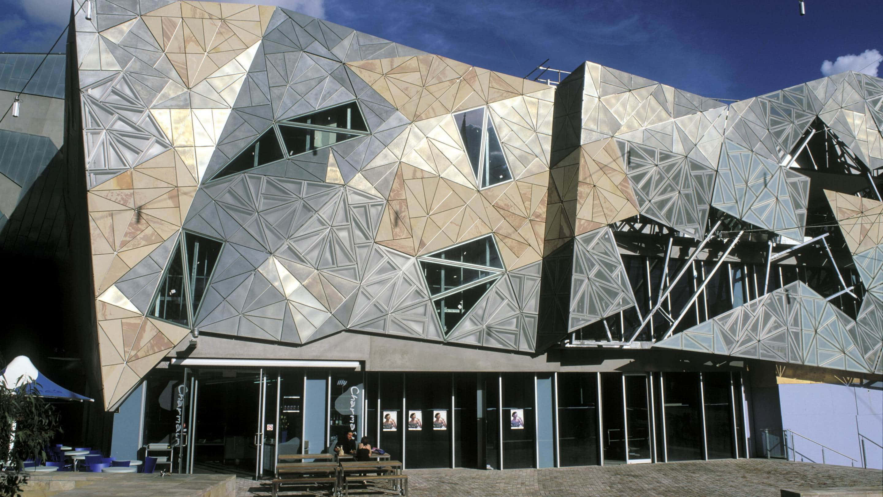 Federation Square, Melbourne, faceted metallic and glass exterior, 2K Desktop Wallpaper
