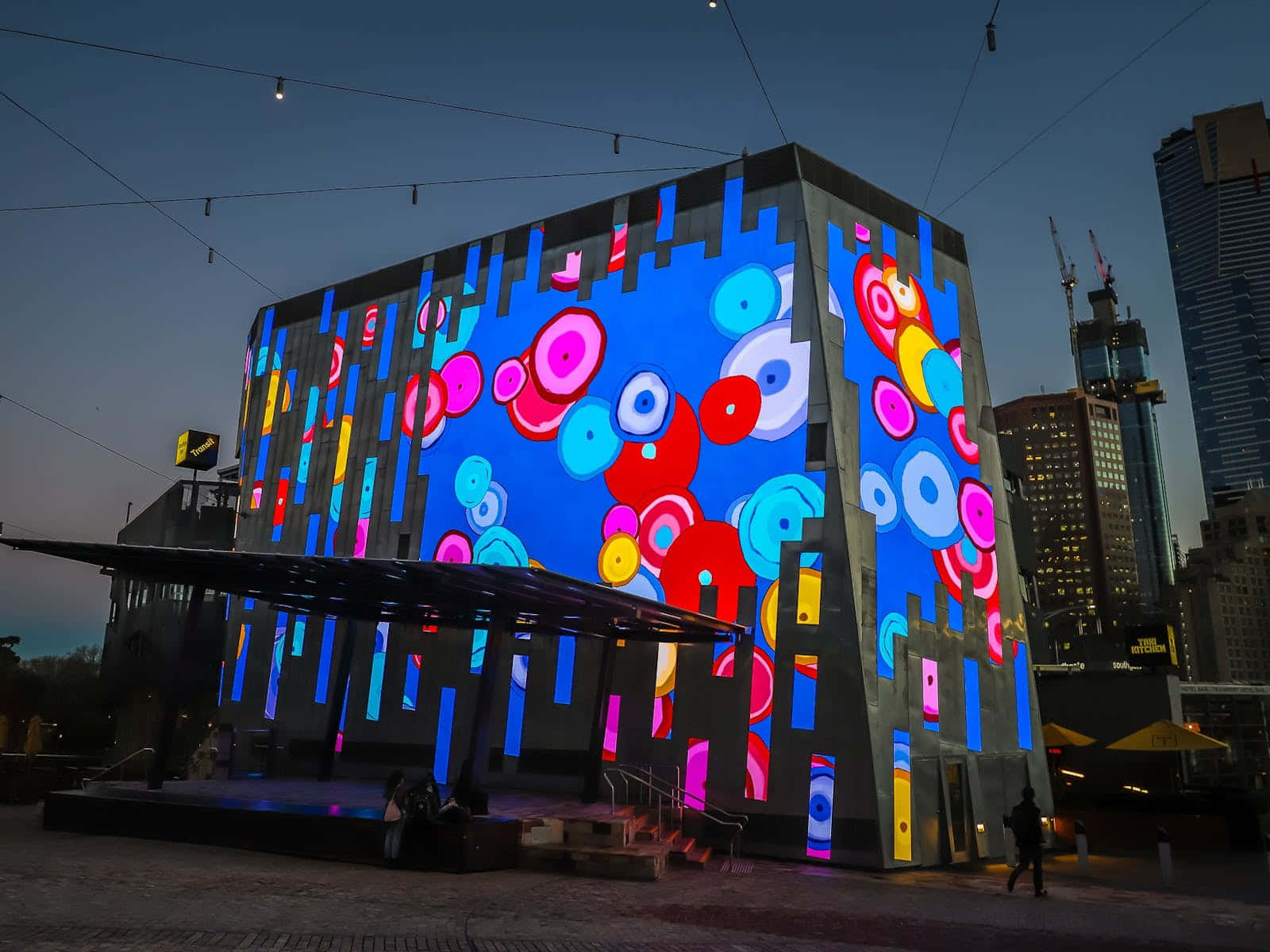 Melbourne Federation Square, colorful abstract circles, streaks, HD Desktop Wallpaper