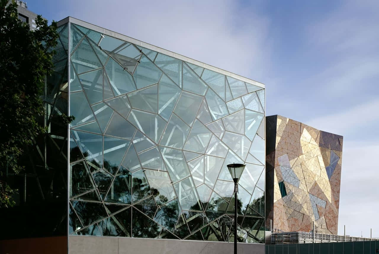 Melbourne Federation Square, glass and metal building, geometric facets, HD Desktop Wallpaper