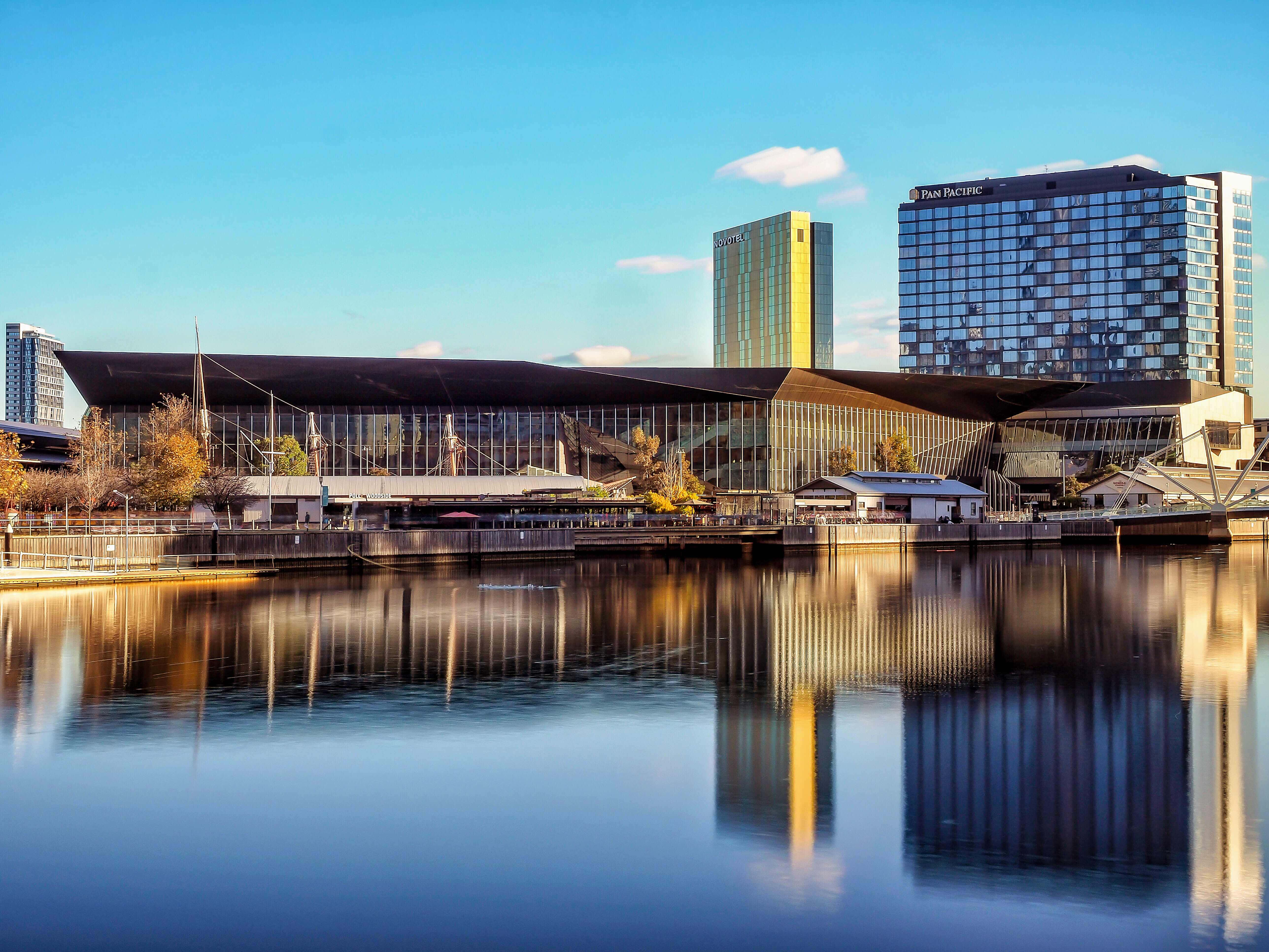 Melbourne South Wharf, skyline, glass and steel buildings, 5K Desktop Wallpaper