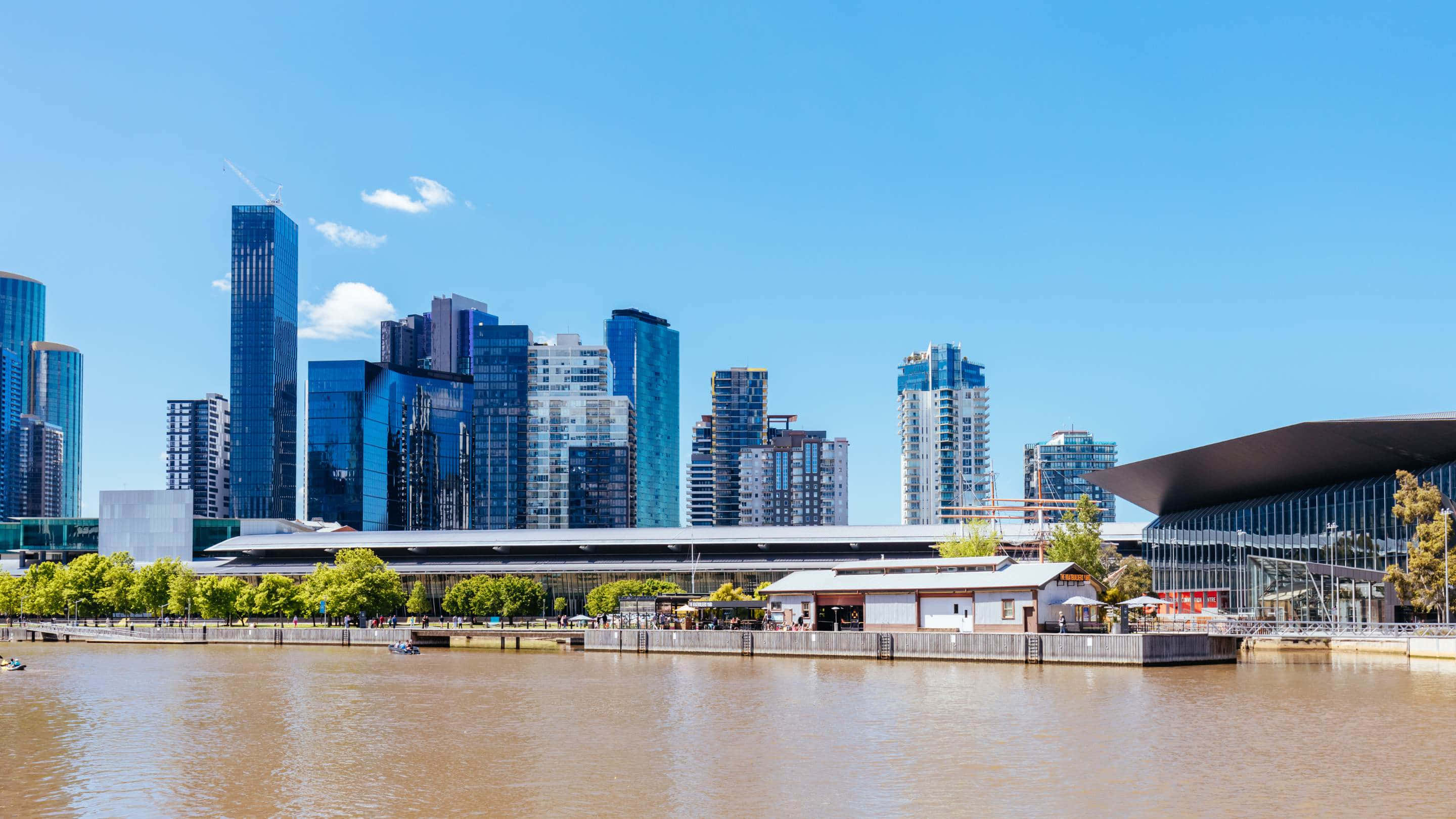 Melbourne South Wharf, skyline, modern glass skyscrapers, 2K Desktop Wallpaper
