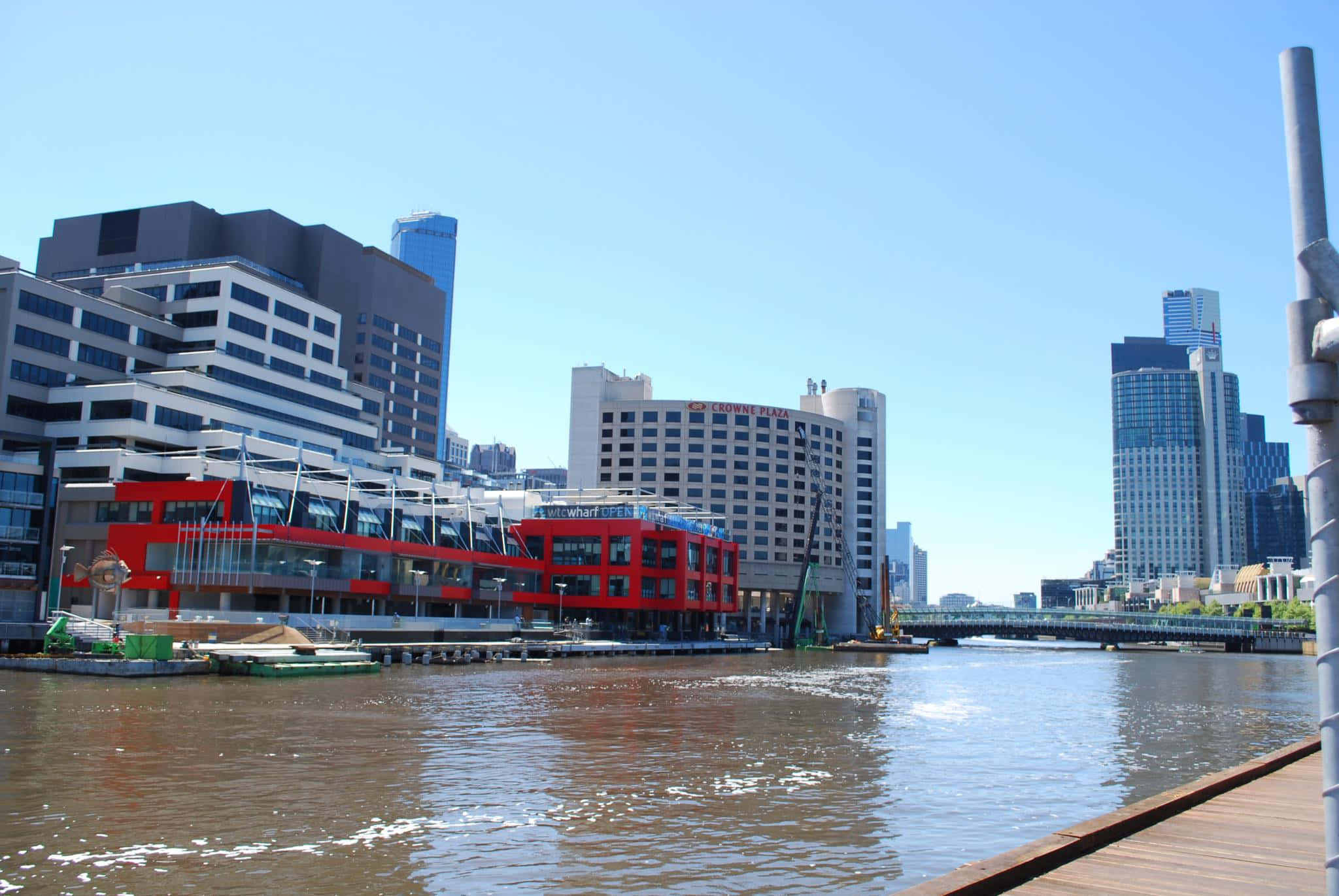 Melbourne South Wharf, riverfront, red waterfront buildings, Full HD Desktop Wallpaper