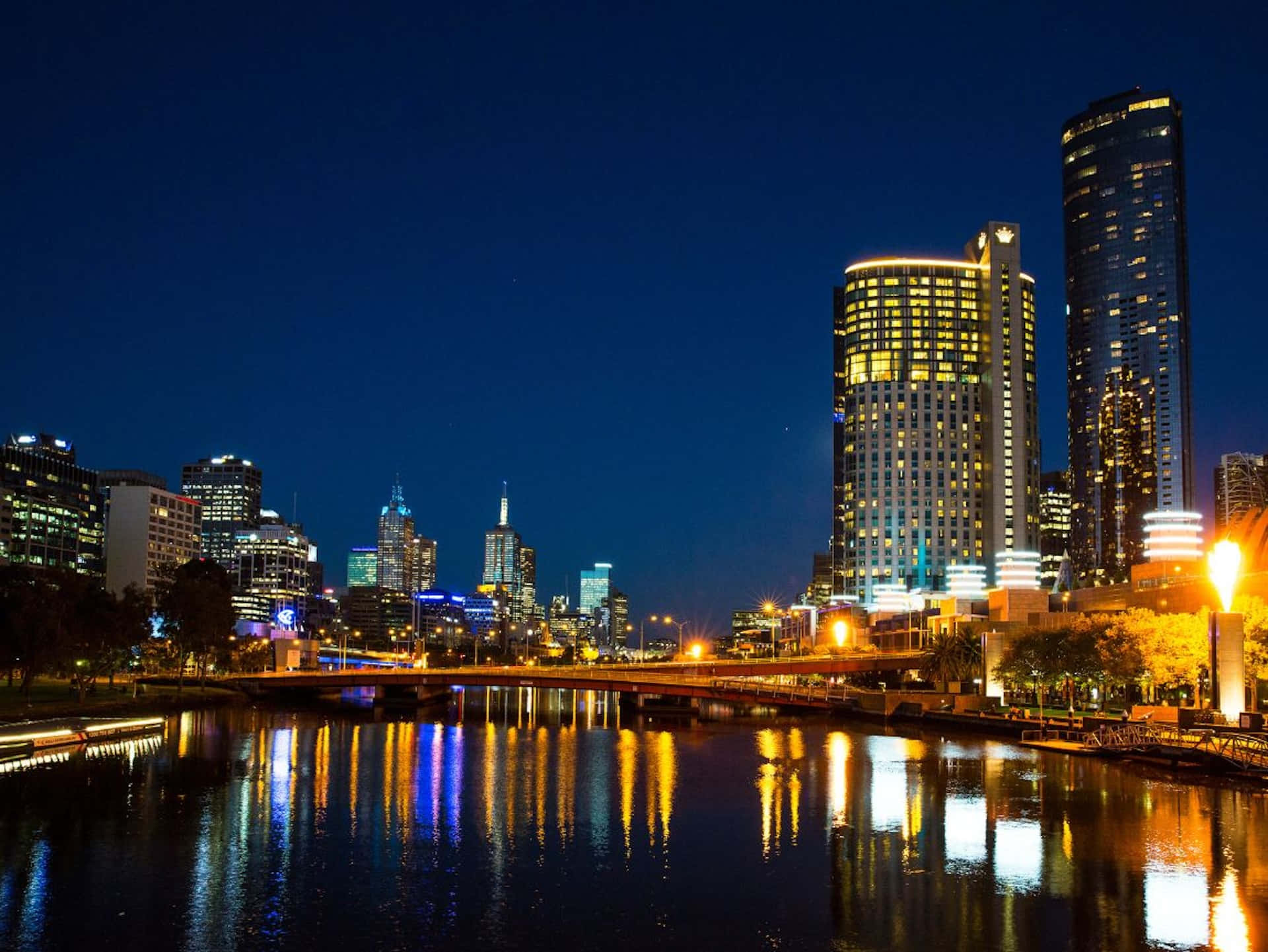Melbourne South Wharf, night skyline, illuminated skyscrapers, Full HD Desktop Wallpaper