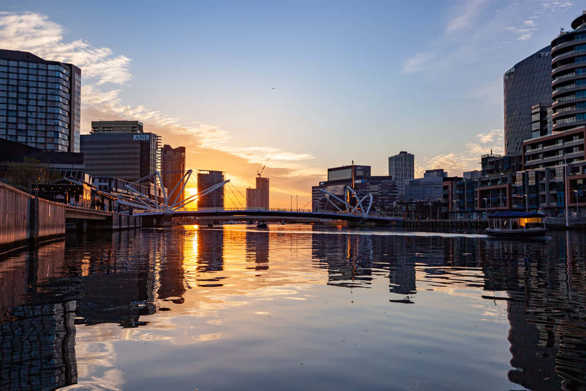 Melbourne South Wharf, sunset, canal, SD Desktop Wallpaper