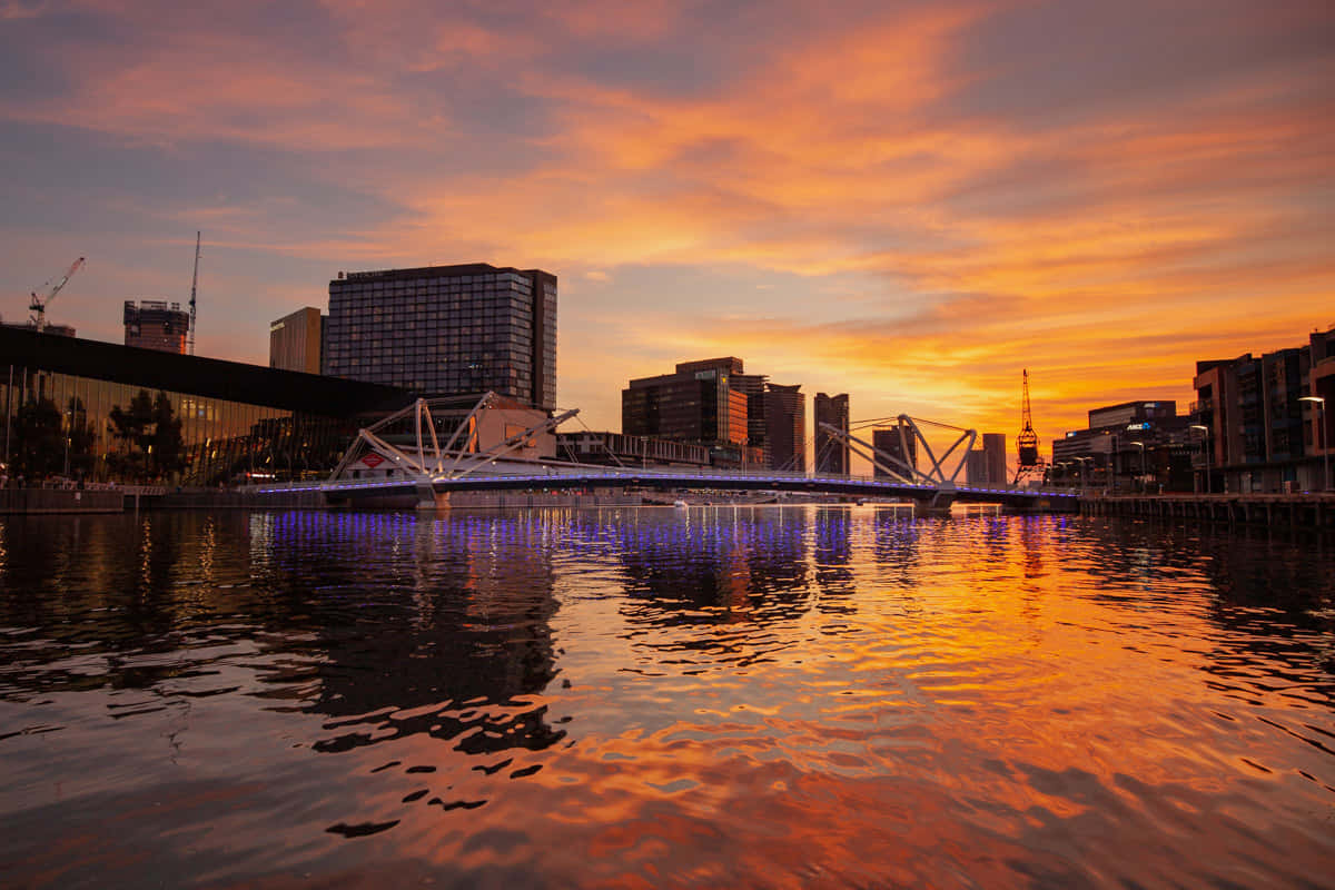Melbourne South Wharf, sunset, skyline, SD Desktop Wallpaper