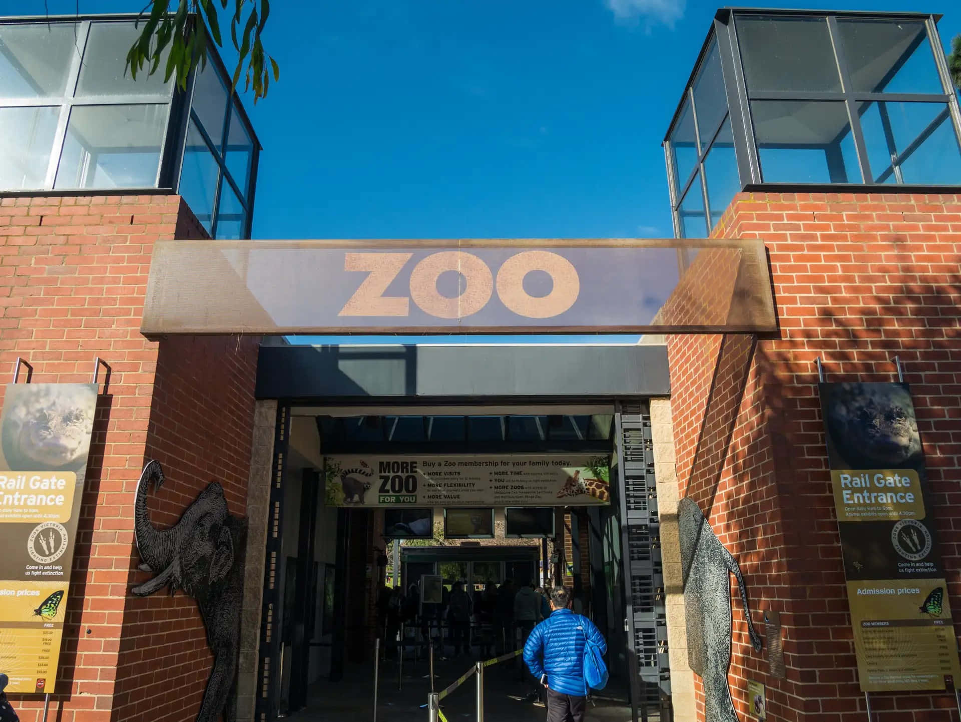 Melbourne Zoo, entrance signage, brick architecture, Full HD Desktop Wallpaper