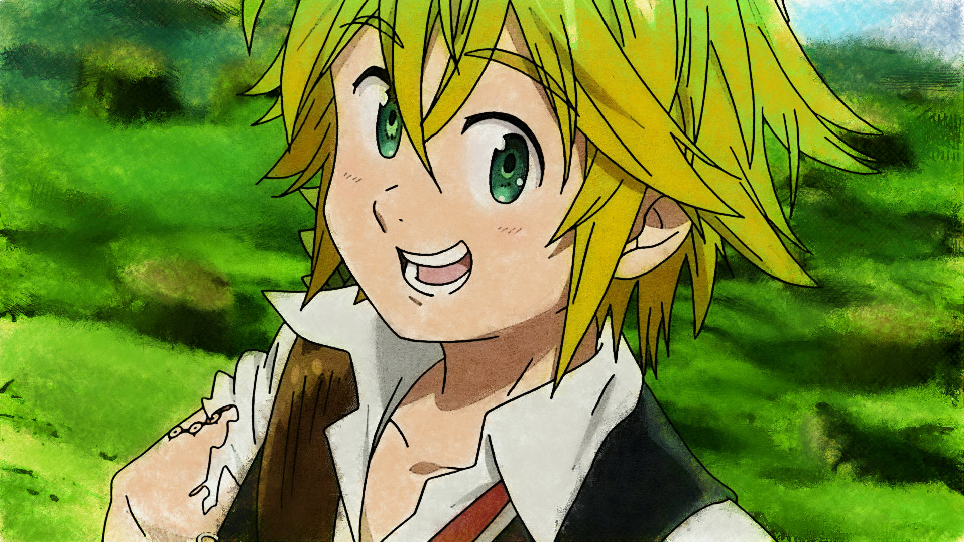 Meliodas, spiky blonde hair, green eyes, Full HD Desktop Wallpaper