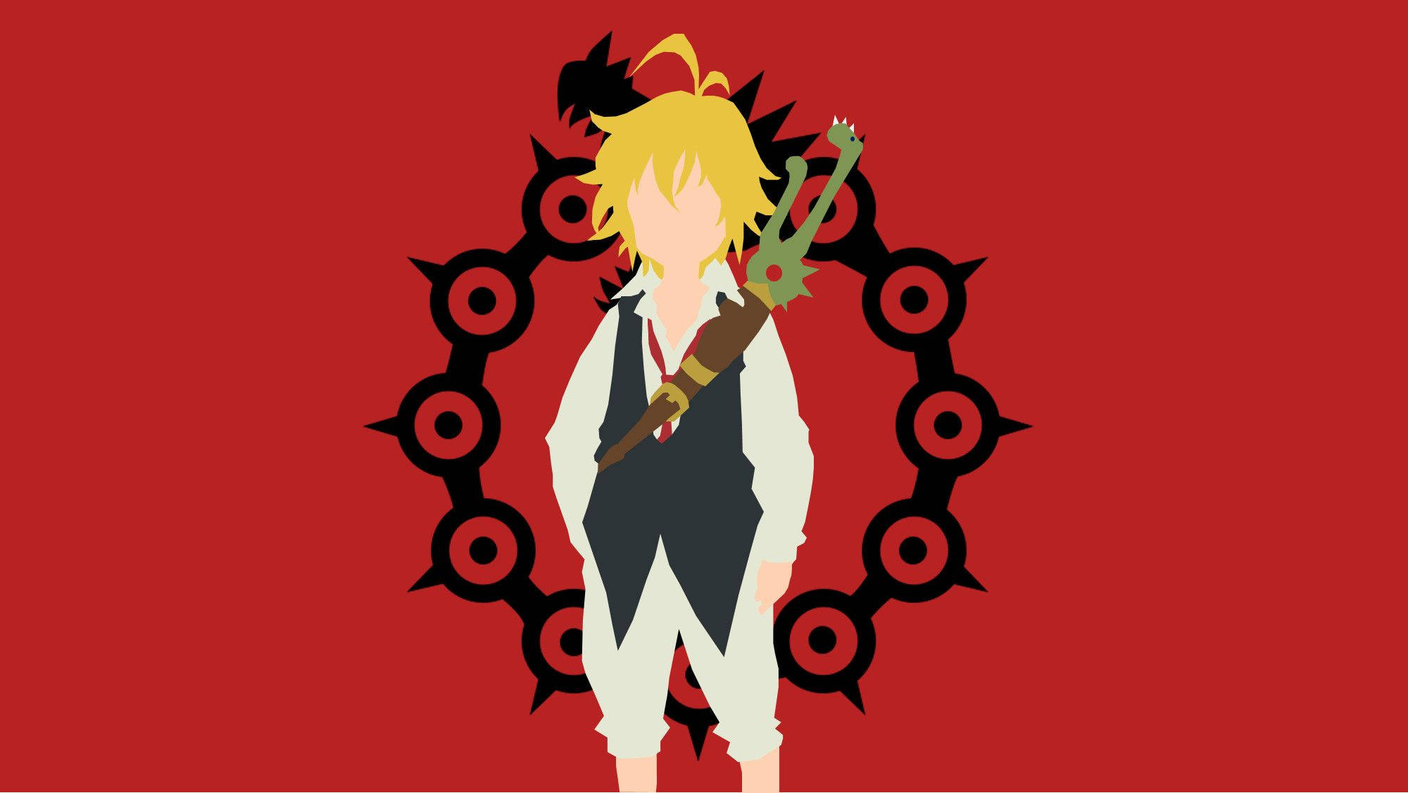 Meliodas, red background, black spiked circle, Full HD Desktop Wallpaper