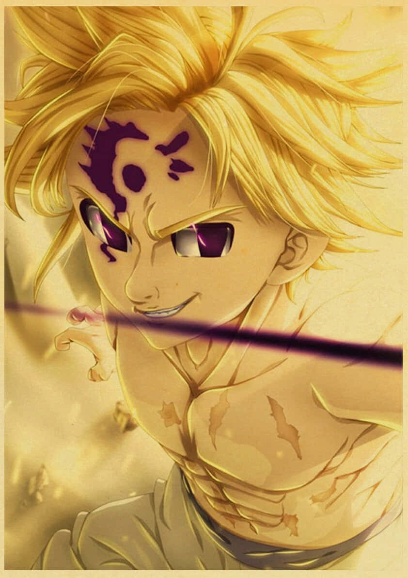 Meliodas, spiky blonde hair, purple markings, SD Phone Wallpaper