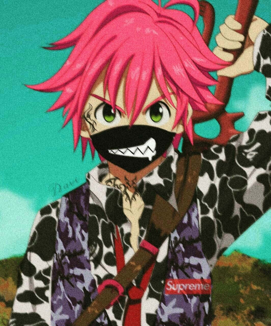 Meliodas, pink hair, green eyes, HD Phone Wallpaper