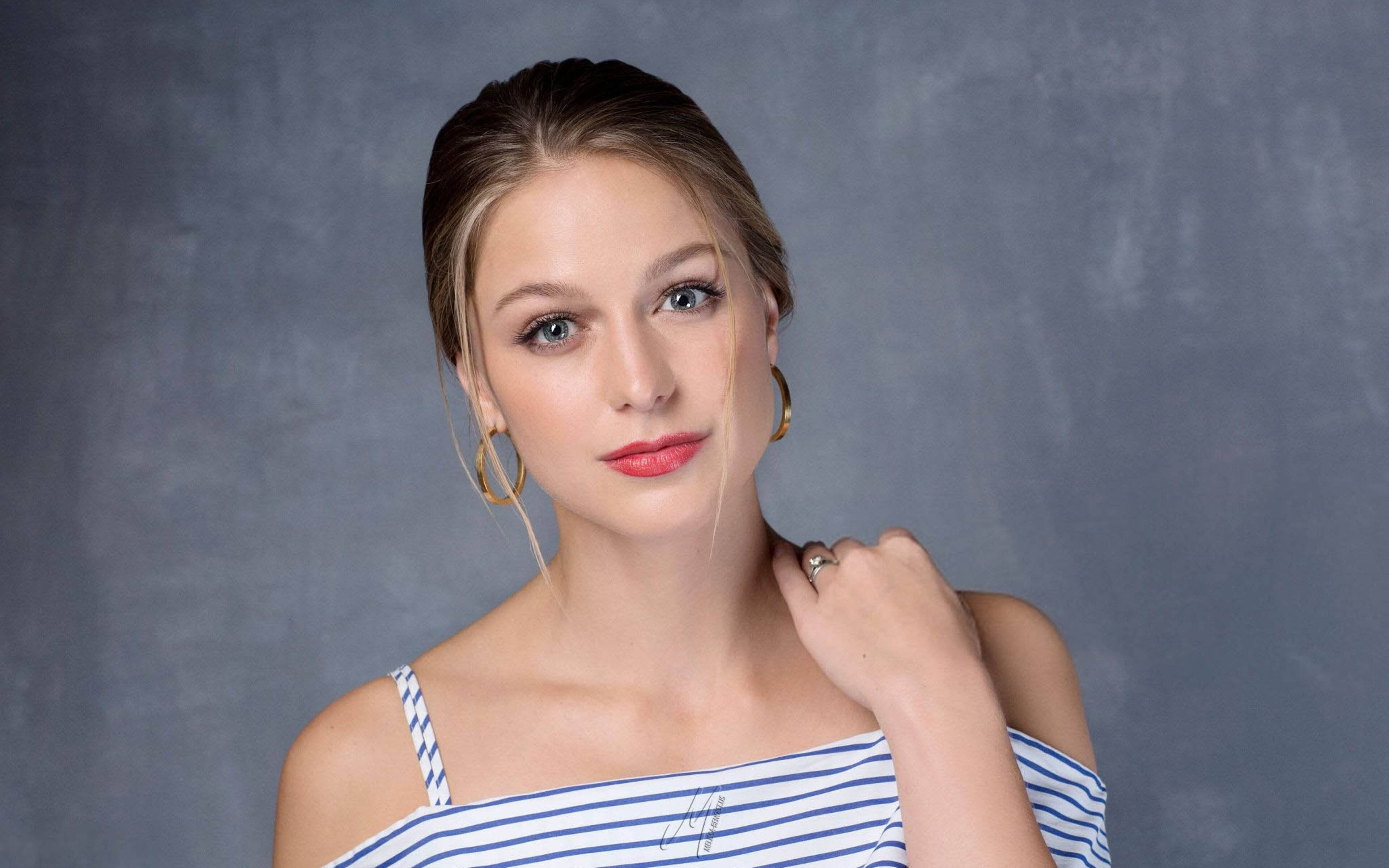 Melissa Benoist, red lips, blonde hair, 4K Desktop Wallpaper