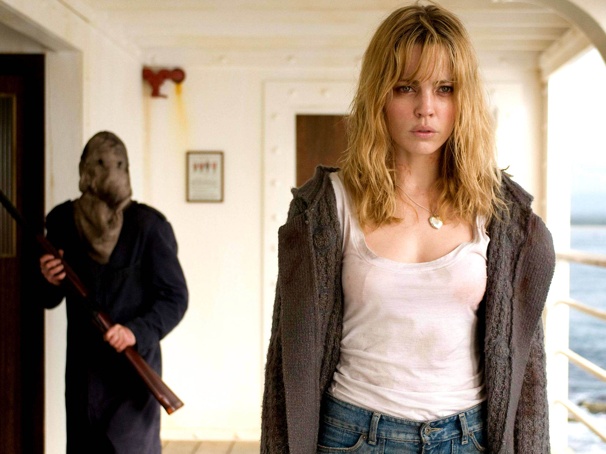 Melissa George, triangle, white tank top, Full HD Desktop Wallpaper