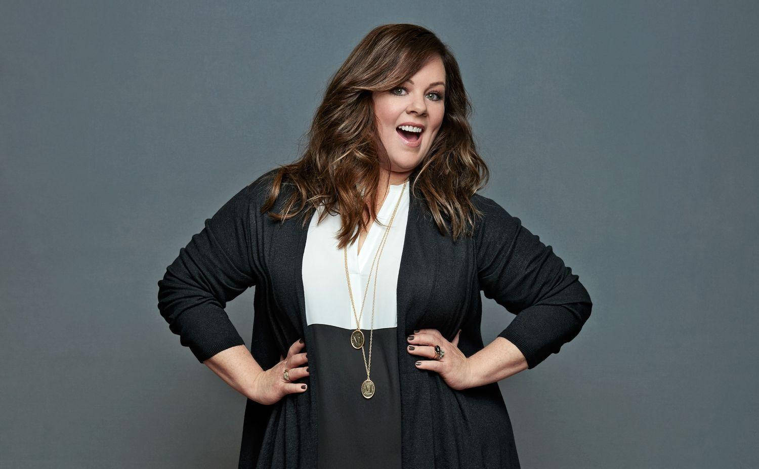 Melissa McCarthy, brown hair, joyful expression, HD Desktop Wallpaper