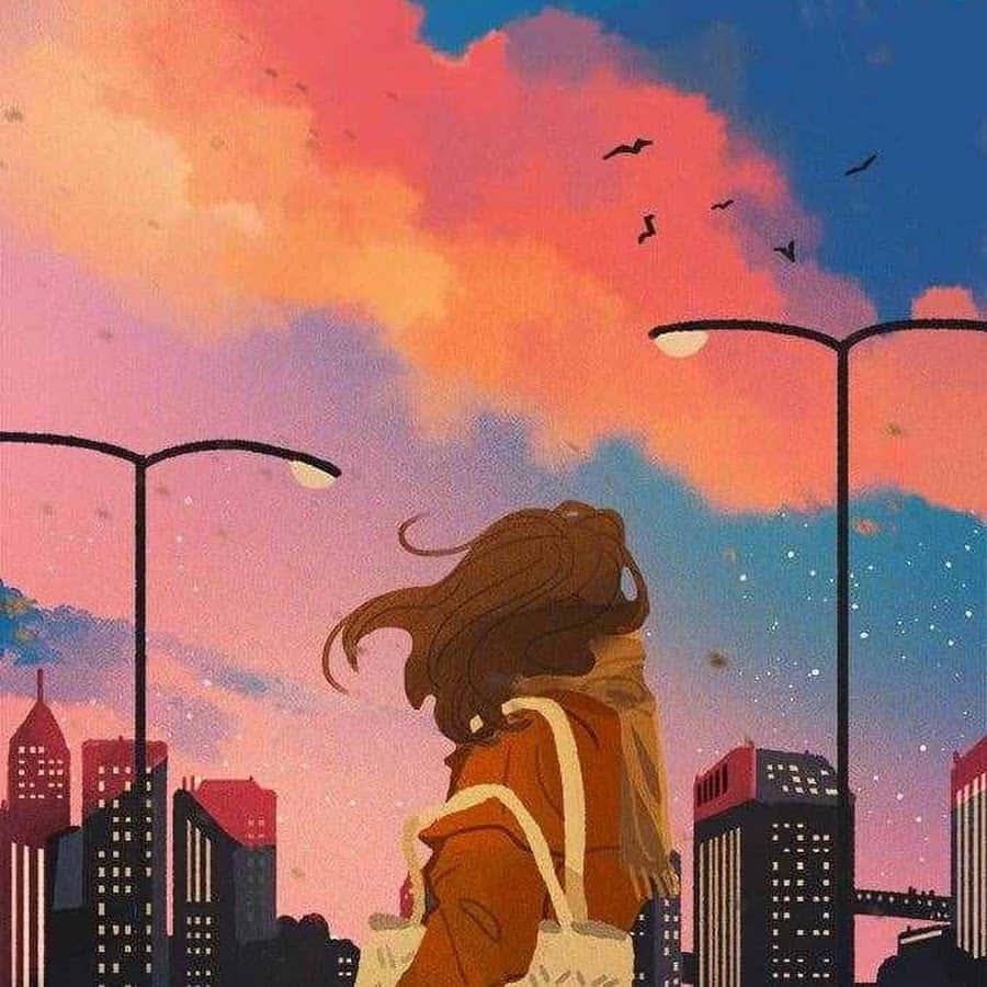 Mellow, anime painting, vibrant sunset sky, SD Desktop Wallpaper