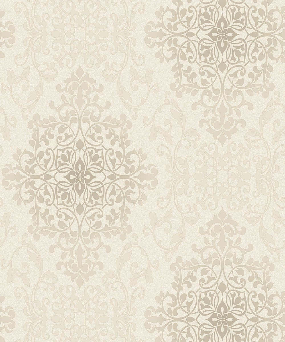 cream color, beige damask, intricate floral and vine patterns, SD Phone Wallpaper