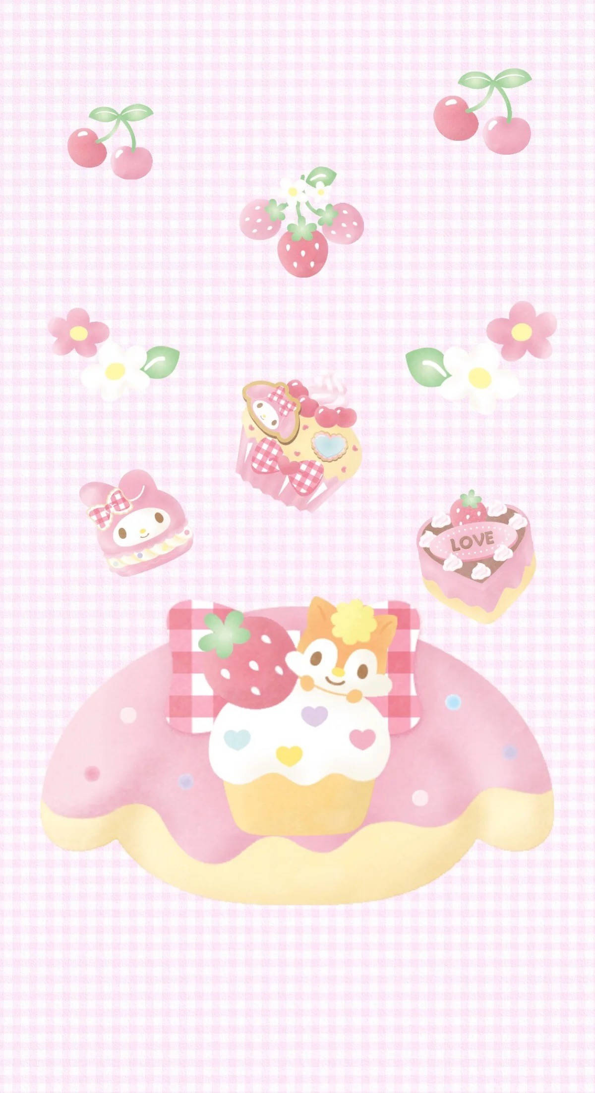 My Melody, pastel pink, strawberries, Full HD Phone Wallpaper