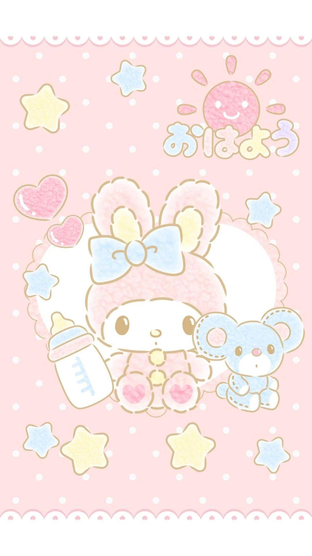 My Melody, baby bottle, teddy bear, Full HD Phone Wallpaper