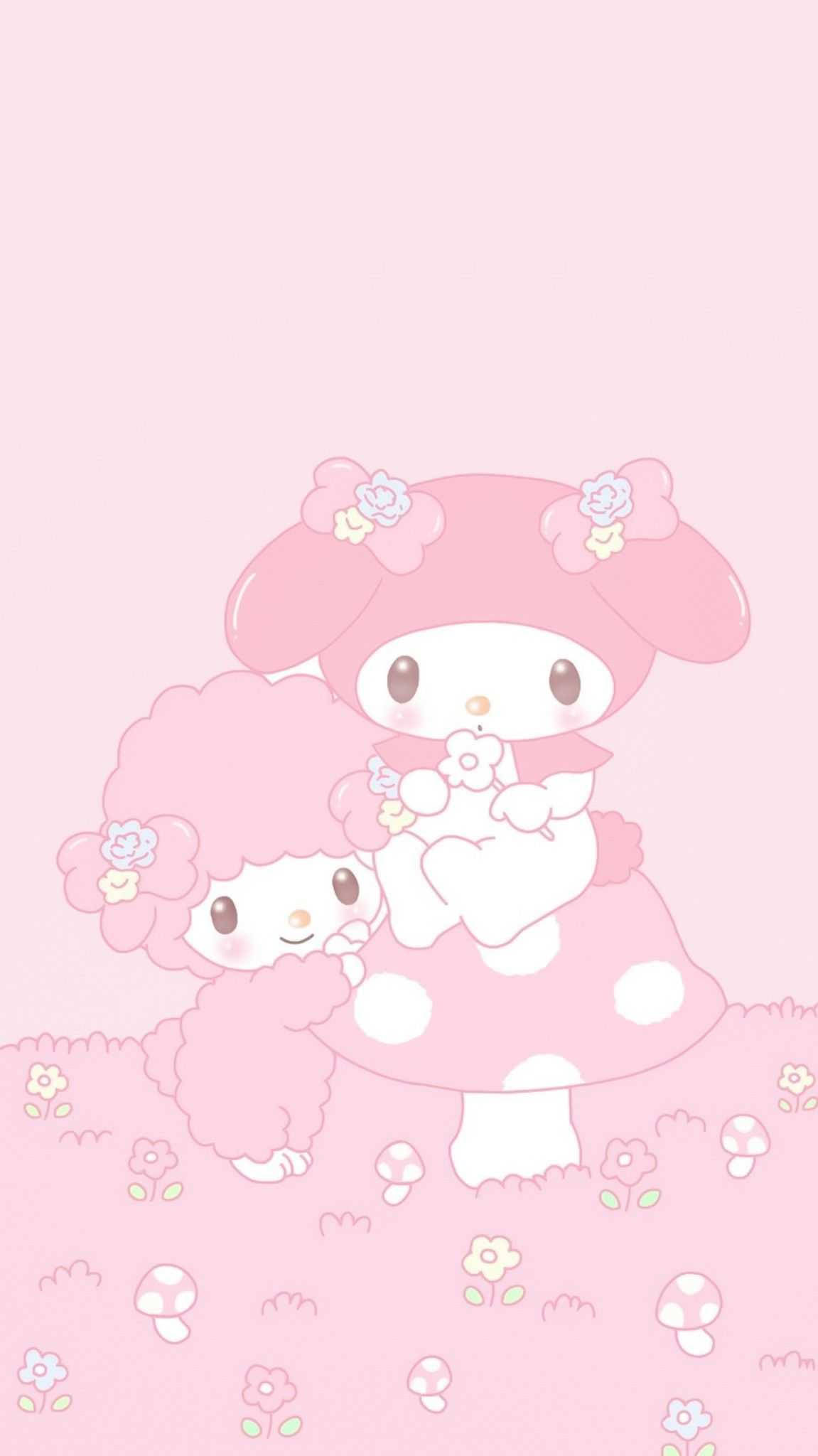 My Melody, pink piano, pastel pink field, Full HD Phone Wallpaper