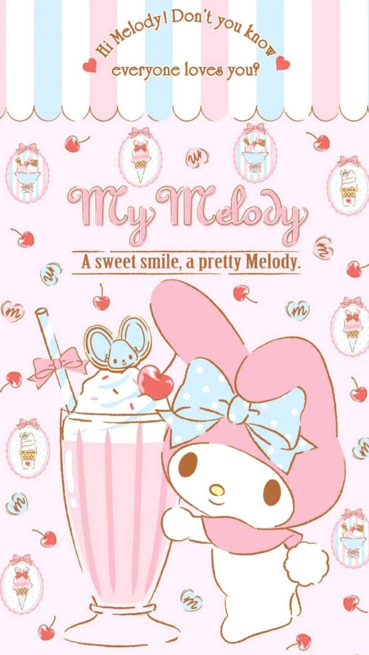 My Melody, pink rabbit, blue bow, Full HD Phone Wallpaper