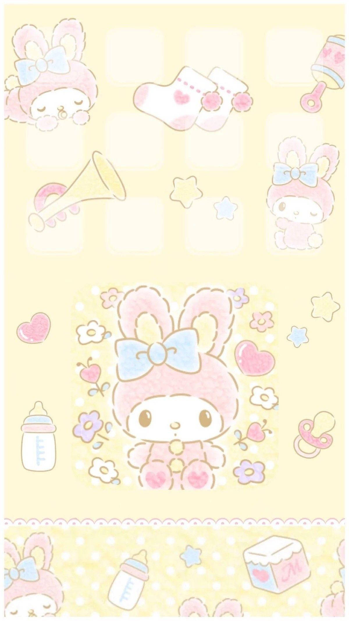 My Melody, pastel yellow, cute My Melody characters, Full HD Phone Wallpaper