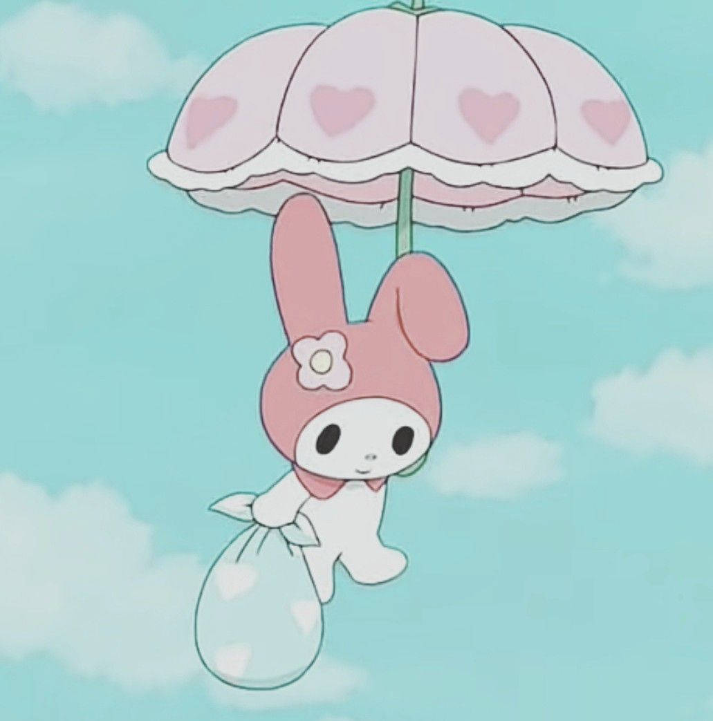 My Melody, pink bunny, heart-patterned umbrella, SD Phone Wallpaper
