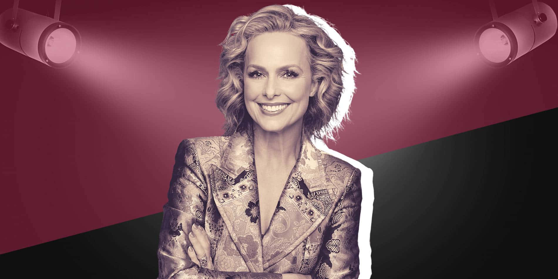 Melora Hardin, curly blonde hair, patterned gold jacket, HD Desktop Wallpaper