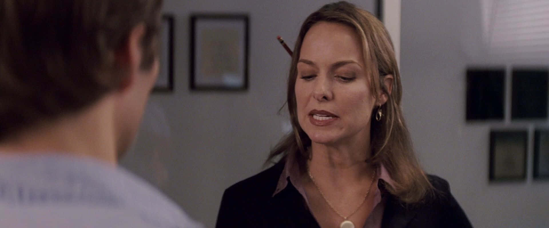 Melora Hardin, pencil behind her ear, softly lit office, Full HD Desktop Wallpaper