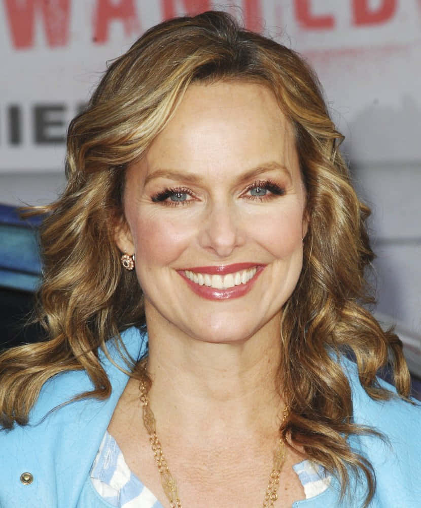 Melora Hardin, wavy blonde hair, blue jacket, SD Phone Wallpaper