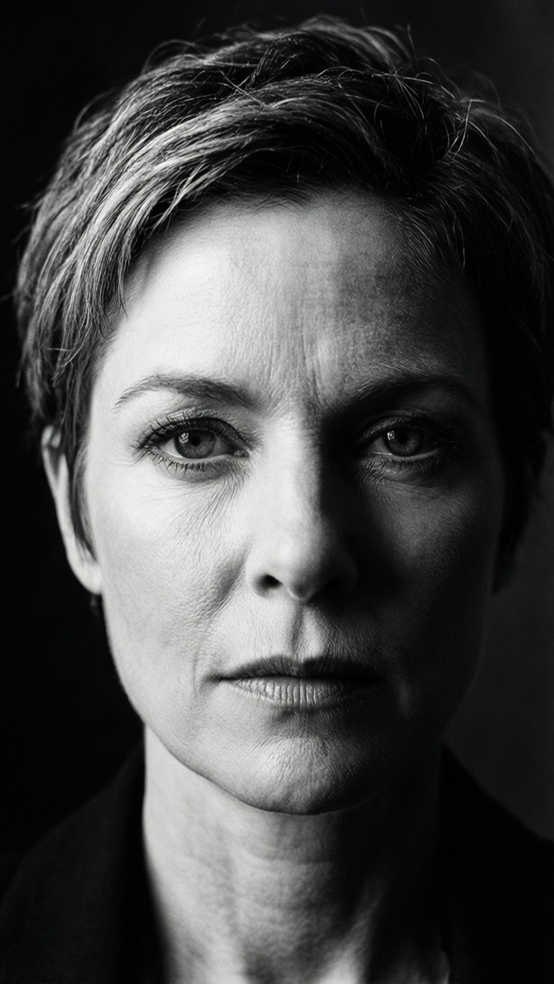 Melora Hardin, short hair, black and white, Full HD Phone Wallpaper