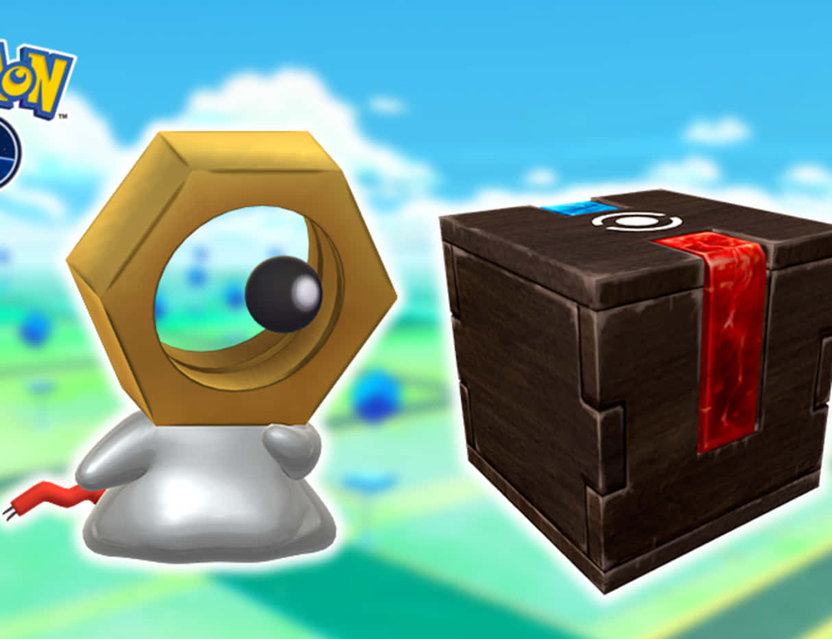 Meltan, golden hexagonal Pokémon, black orb eye, SD Desktop Wallpaper