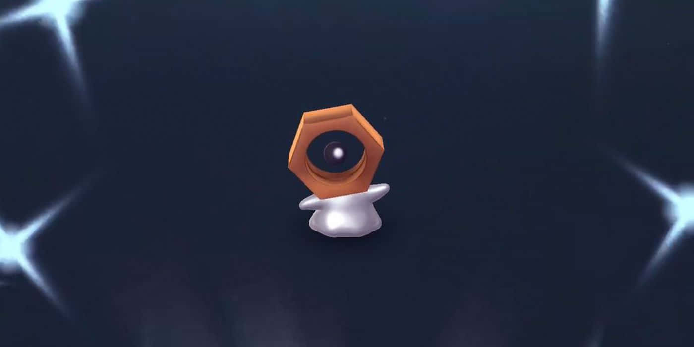 Shiny Meltan, glowing orange hexagonal eye, white base, HD Desktop Wallpaper