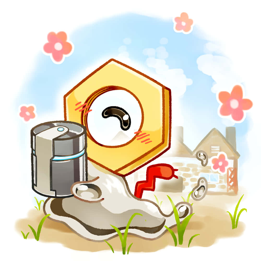 Meltan, hexagonal robot, one large eye, SD Desktop Wallpaper