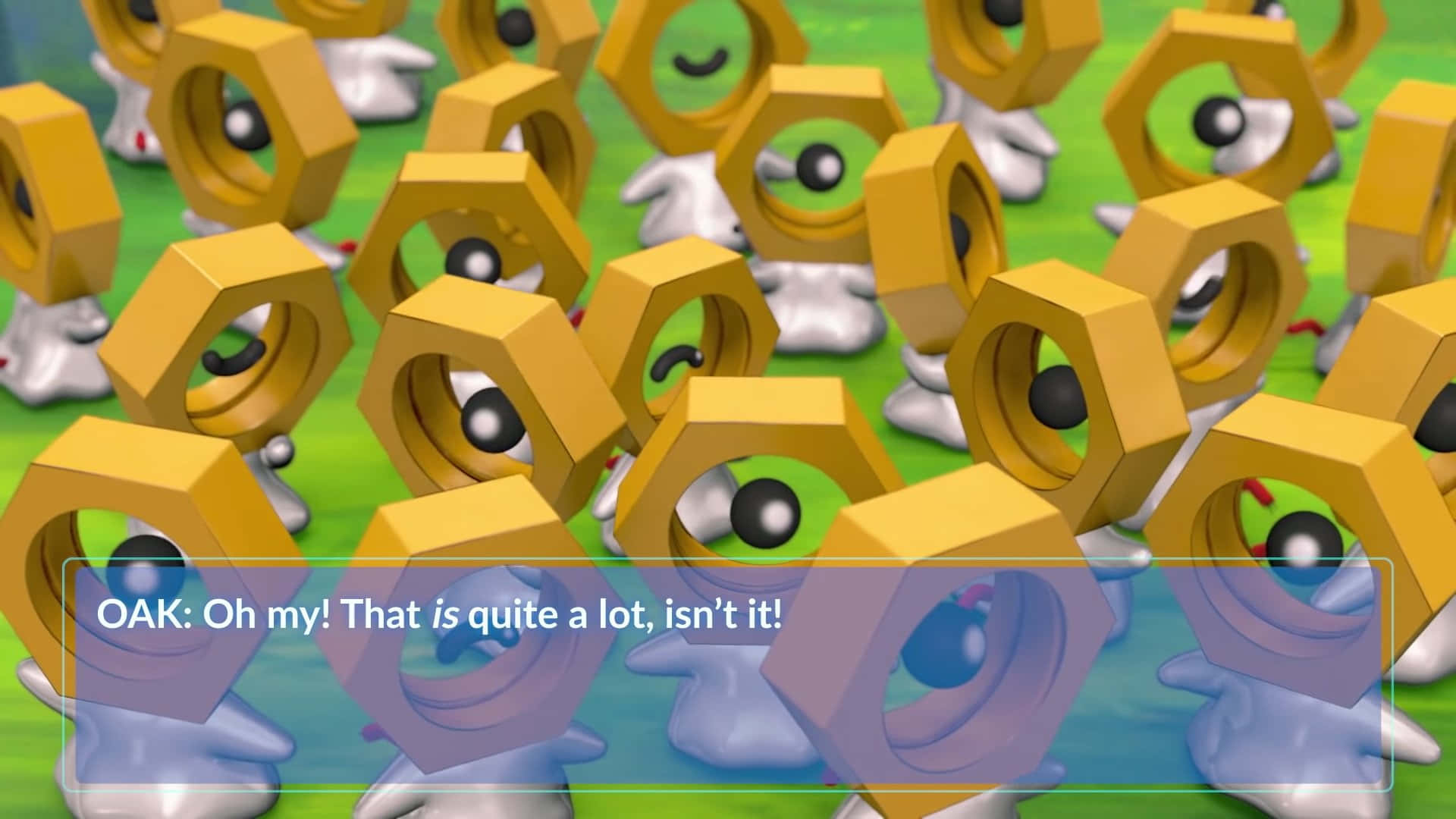 Meltan, yellow hexagonal Pokémon, smiling faces, Full HD Desktop Wallpaper