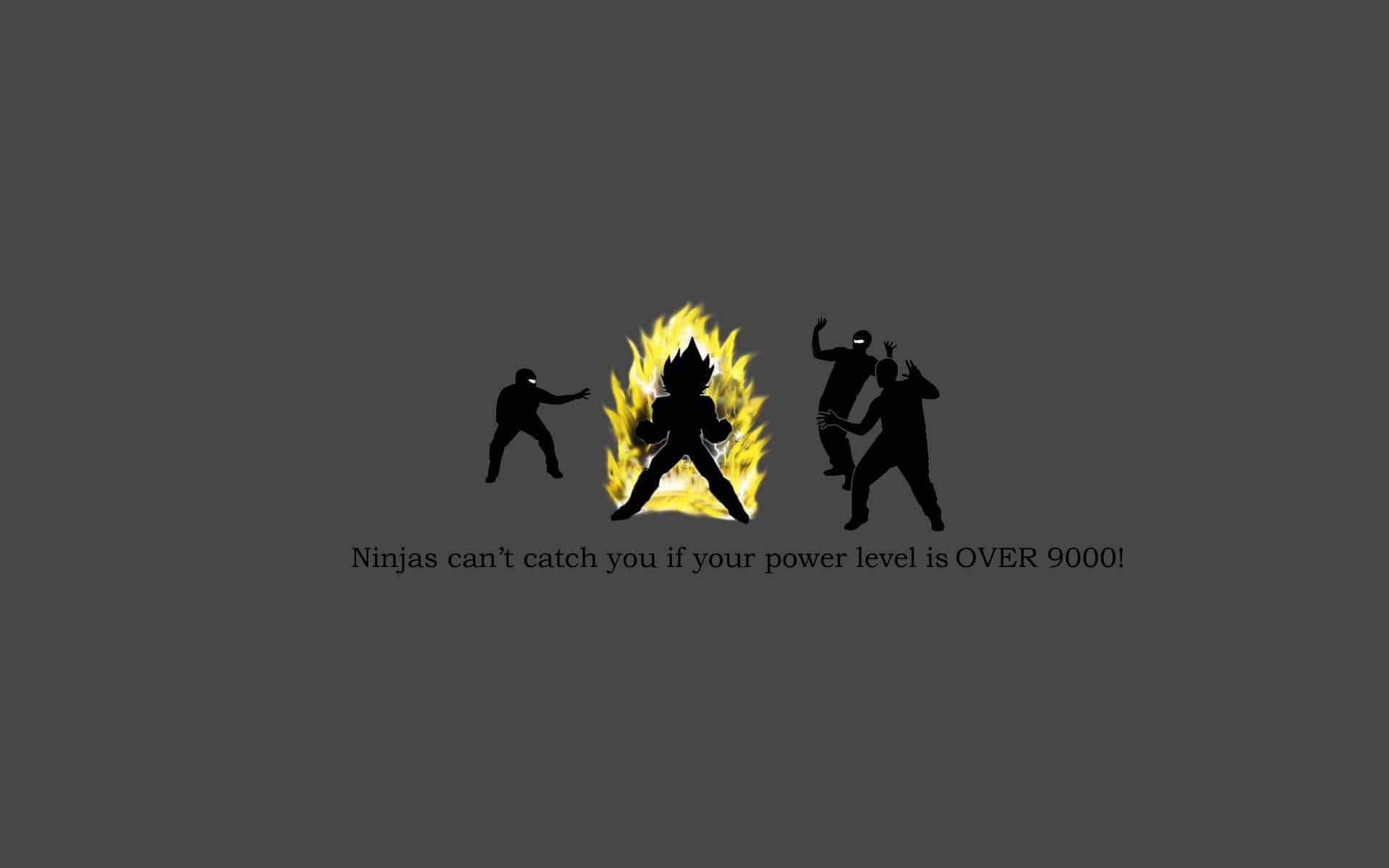 meme desktop, silhouetted anime characters, glowing yellow aura, Full HD Desktop Wallpaper