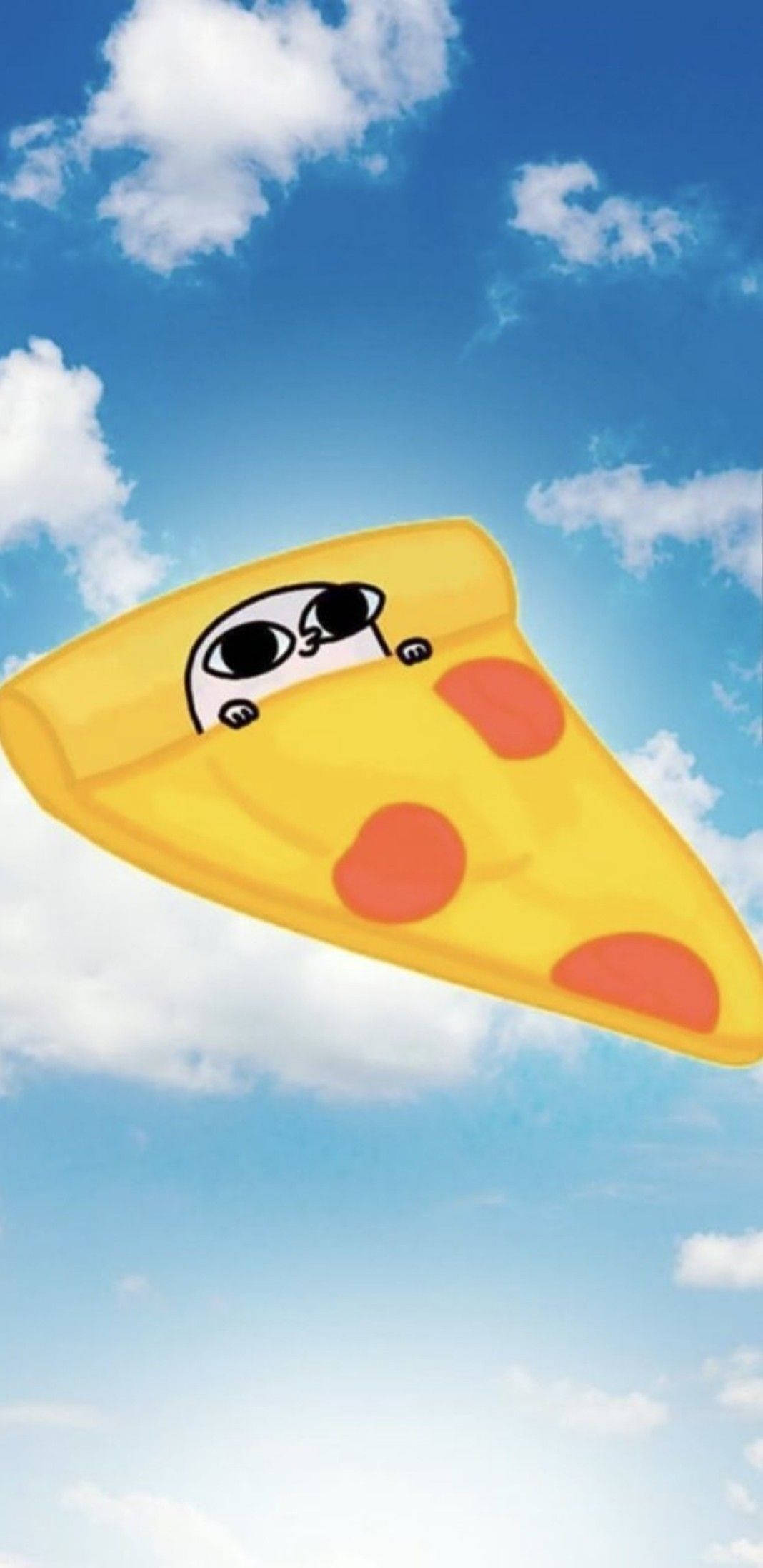 Meme Phone, cartoon pizza slice, bright blue sky, Full HD Phone Wallpaper