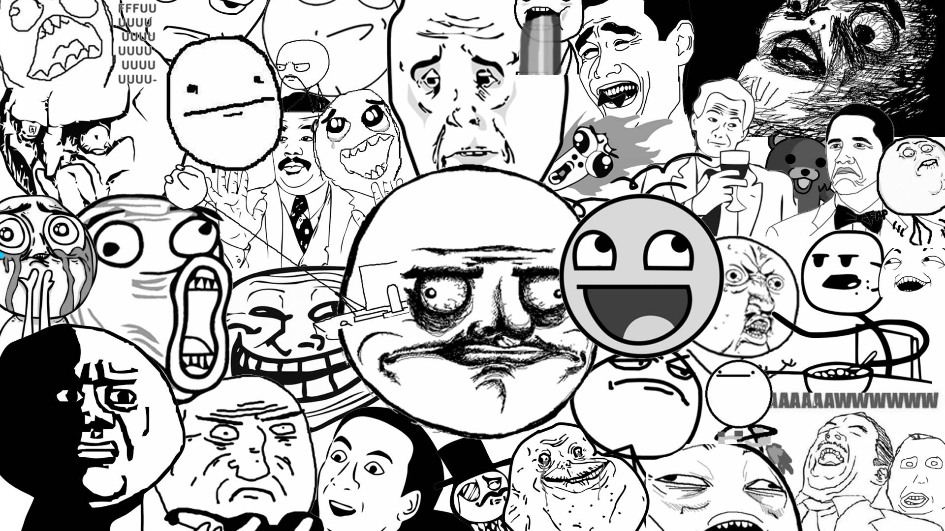 Meme Faces, black and white, collage, Full HD Desktop Wallpaper