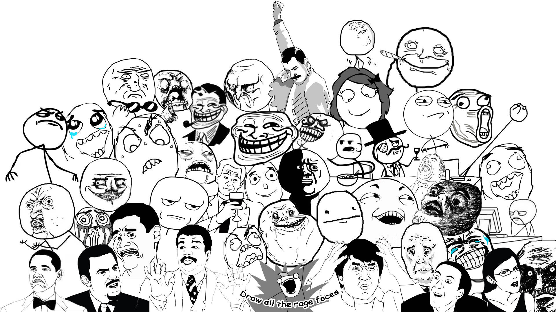 black and white collage, internet rage faces, meme characters, Full HD Desktop Wallpaper