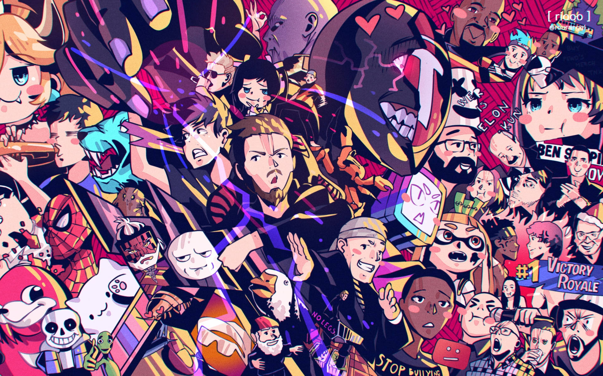 Meme Faces, anime characters, neon streaks, Full HD Desktop Wallpaper
