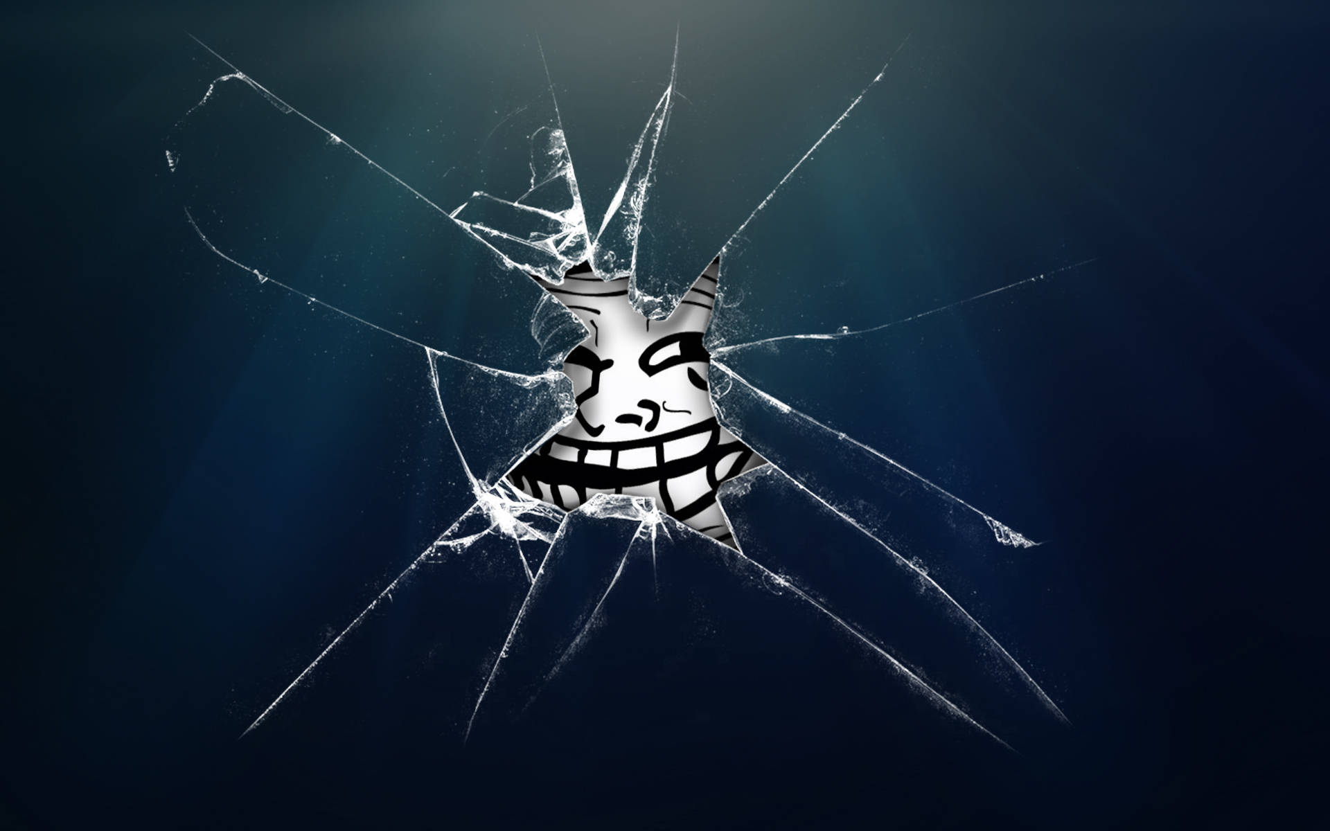 meme face, broken screen, shattered glass effect, Full HD Desktop Wallpaper