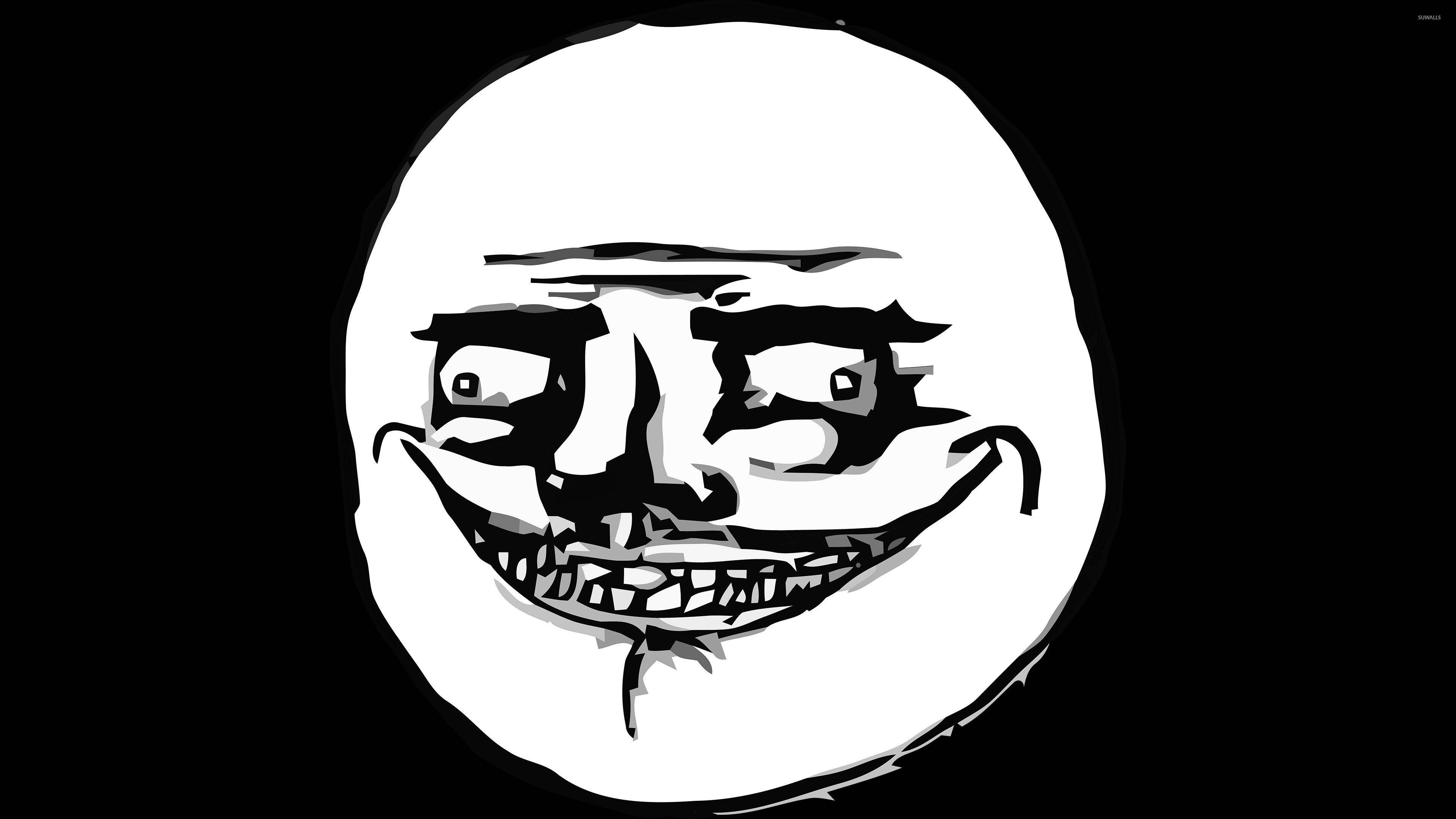 troll face, black and white illustration, wide grin, 4K Desktop Wallpaper