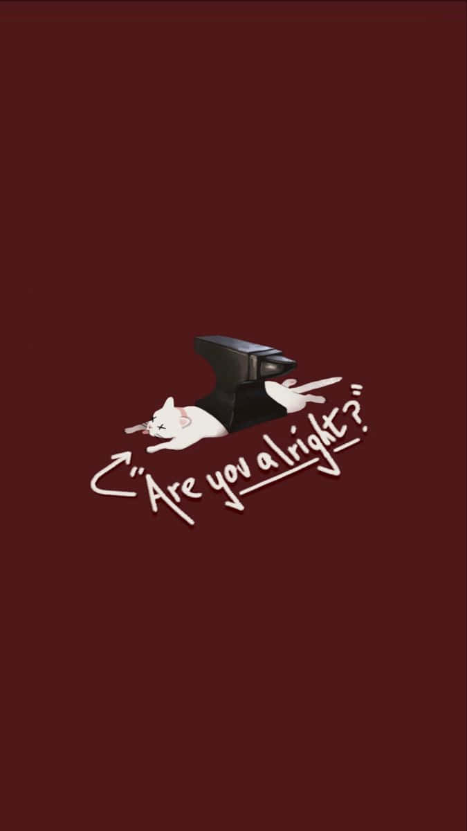 white cartoon cat, black anvil, handwritten text Are you alright?, SD Phone Wallpaper